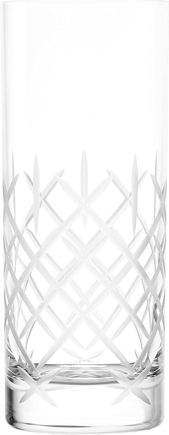 Stölzle Lausitz Long drink glasses, New York Bar Club 405 ml, set of 6, brilliant crystal glass with matte decorative cut, break-resistant and dishwasher-safe