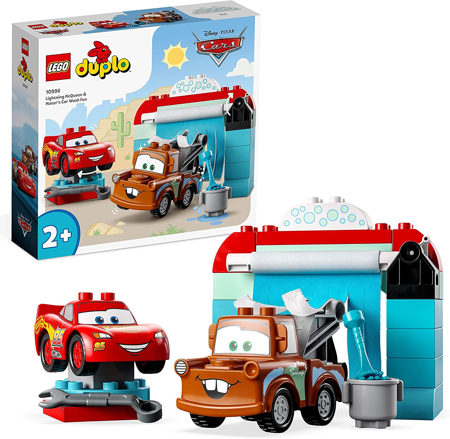 Lego 10996 DUPLO Disney and Pixar\'s Cars Lightning McQueen & Mater in der Waschanlage Spielzeugautos, Motorikspielzeug für Jungen und Mädchen ab 2 Jahren