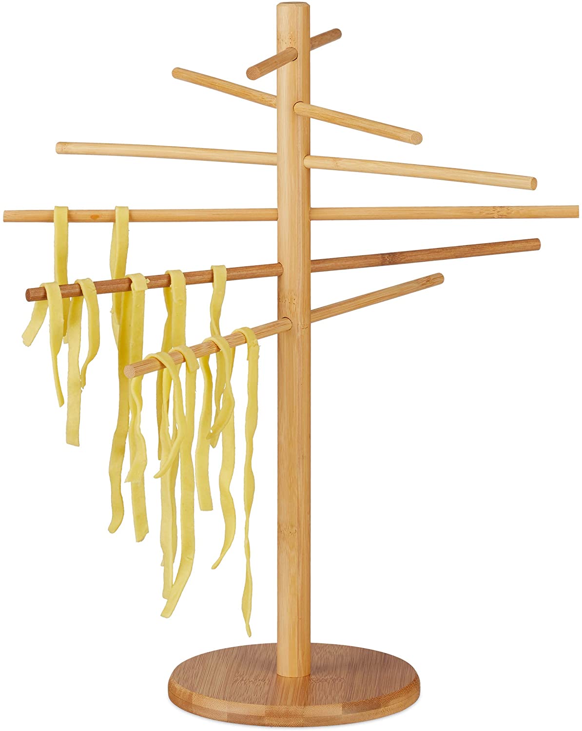 Relaxdays 10022196 Pasta Dryer Bamboo 12 Arms Foldable Pasta Drying Rack fo