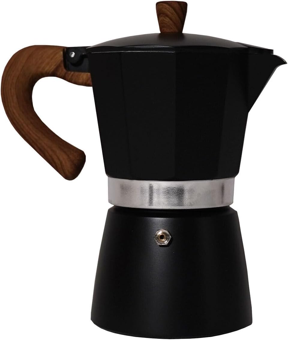 Karlspace Premium Espresso Maker Coffee Aluminum for 6 Cups - In Various Colors - Top, Espresso Maker, Italian Coffee, Moka Jug Coffee Maker Aluminum (Black)