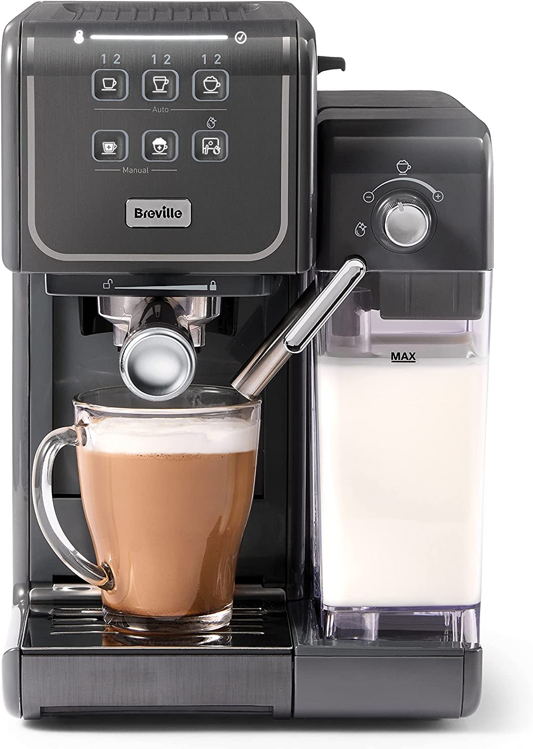 Breville Prima Latte III Portafilter Machine | Fully Automatic Espresso Machine / Coffee Machine with Milk Frother & Italian Pump with 19 Bar | Compatible with ESE Pads | Red [VCF147X]