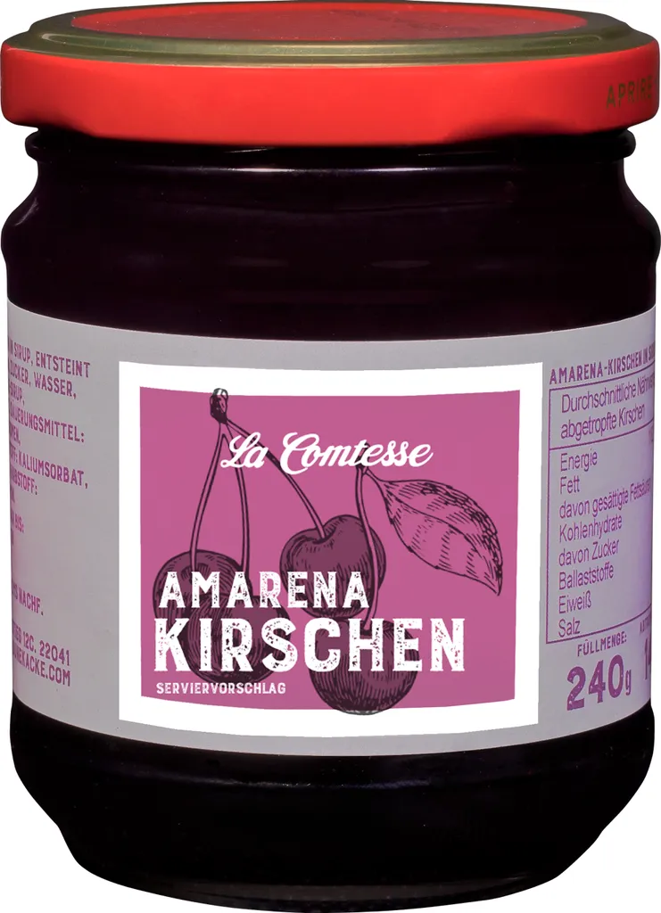 La Comtesse Amarena Kirschen zum Belegen in Sauerkirschsaft 240g