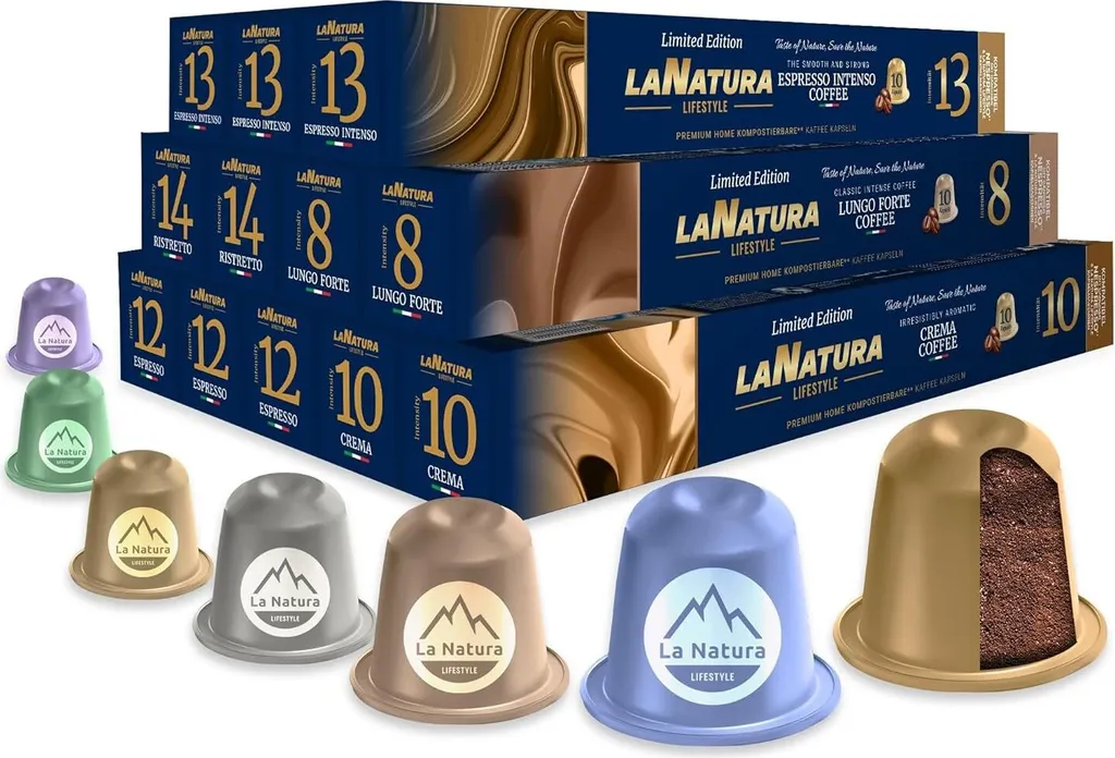 La Natura Lifestyle PREMIUM AROMA COFFEE CAPSULES – compatible with Nespresso®³ coffee machines – 5 unique & delicious FLAVORS – 120 coffee capsules