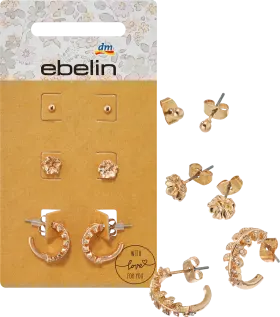 ebelin stud earrings flowers & leaves, gold look, 6 pcs