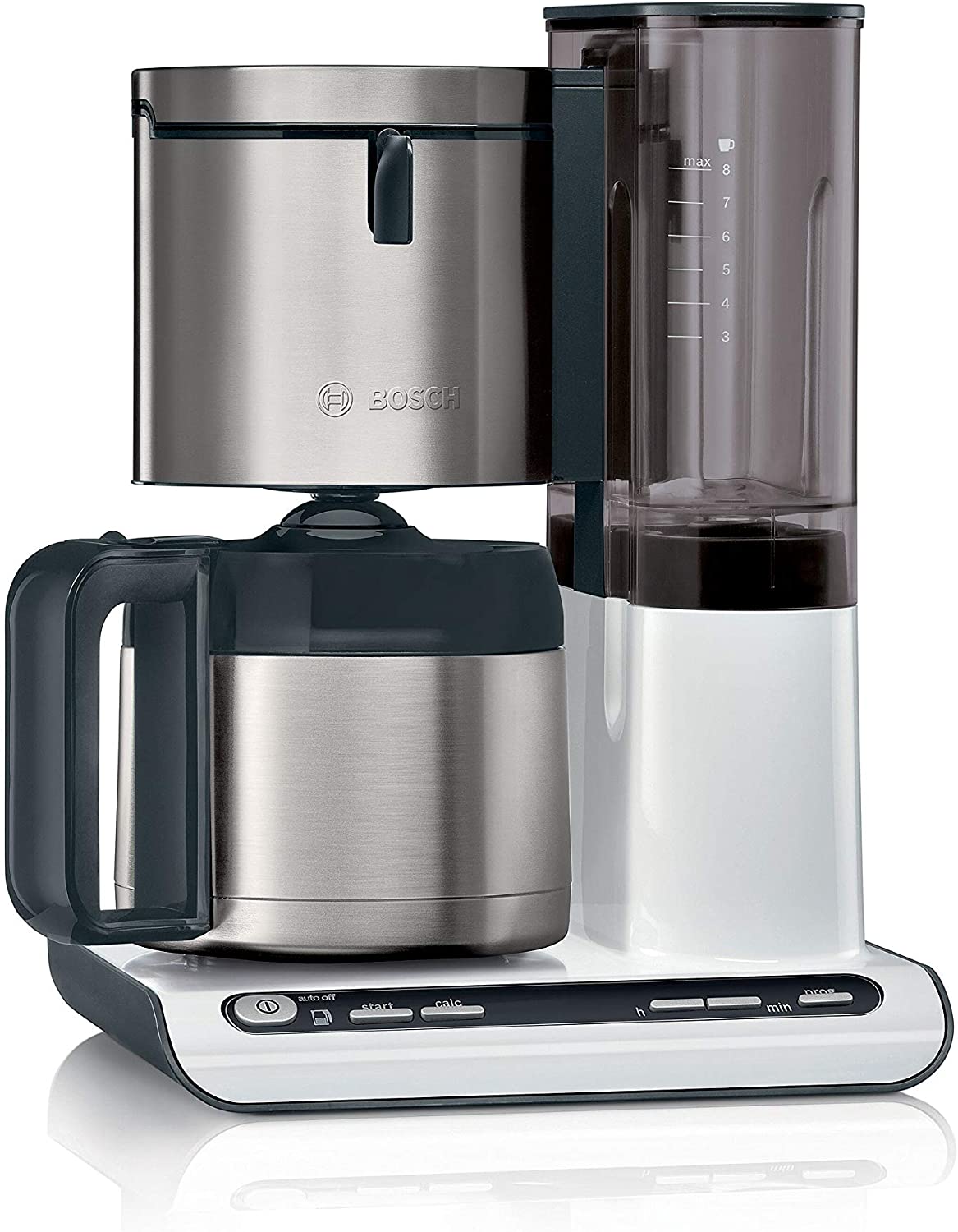 Bosch Hausgerate Bosch Styline TKA8A681 Filter Coffee Machine, Aroma Sensor, Stainless Steel Thermal Jug 1.1 L, for 8-12 Cups, Automatic Shut-Off, Descaling System, Drip Stop, Removable Water Tank (1 L), 1100 W, White