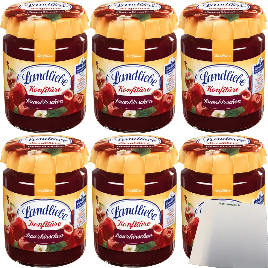 Landliebe Konfitüre Sauerkirschen 6er Pack (6x200g Glas) + usy Block