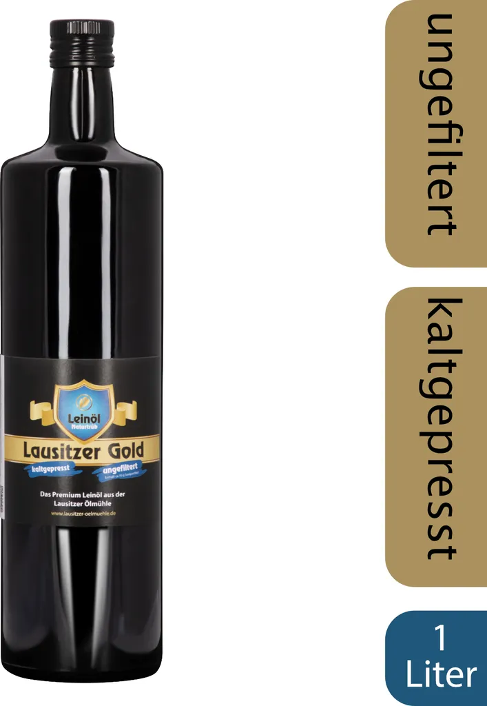 Lausitzer Leinöl - Lausitzer Gold (kaltgepresstes ungefiltertes Premium Leinöl), 1 Liter