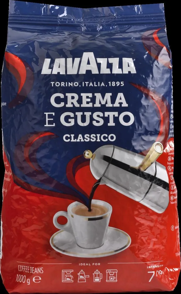 Lavazza, Crema e Gusto Classico, Roasted Coffee Beans, with Spicy Aroma Notes, Ideal for Espresso, Arabica and Robusta Coffee Beans, Intensity 8/10, Dark Roast, 1 Pack of 1 Kg
