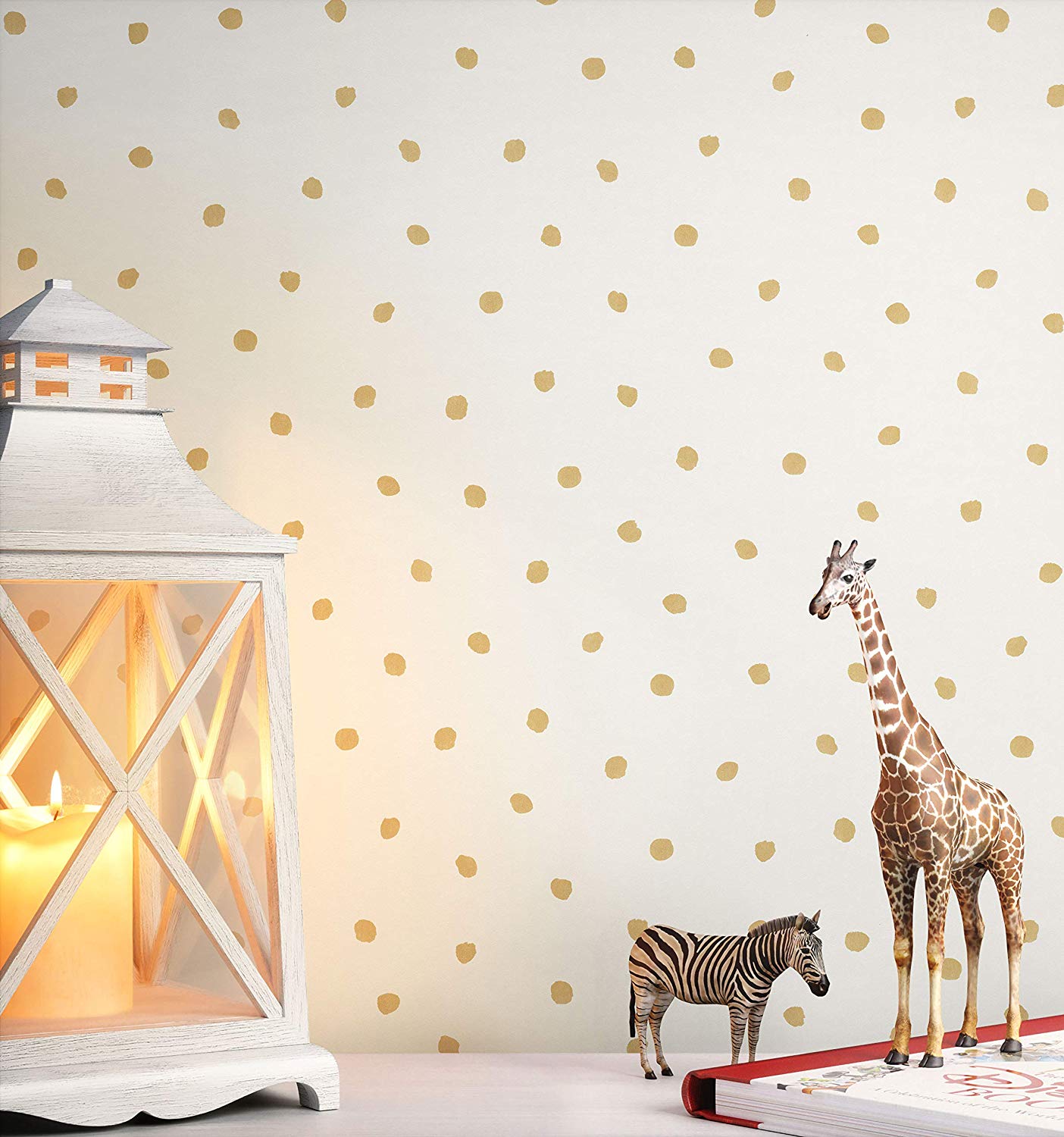 Newroom Design Newroom Childrens Wallpaper With Gold Polka Dots Design White Non-Woven Wa