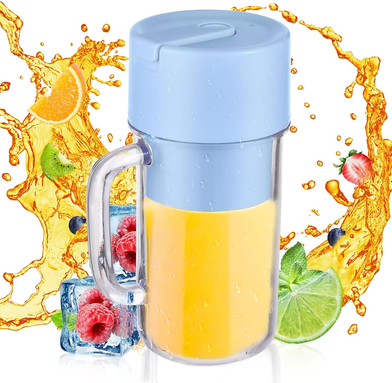 Portable Mixer with 6 Blades, USB Type-C Rechargeable Mixing Cup, 1200 mAh Battery, IP67 Waterproof, Ergonomic Handle, BPA-Free in Pink (BLUE)
