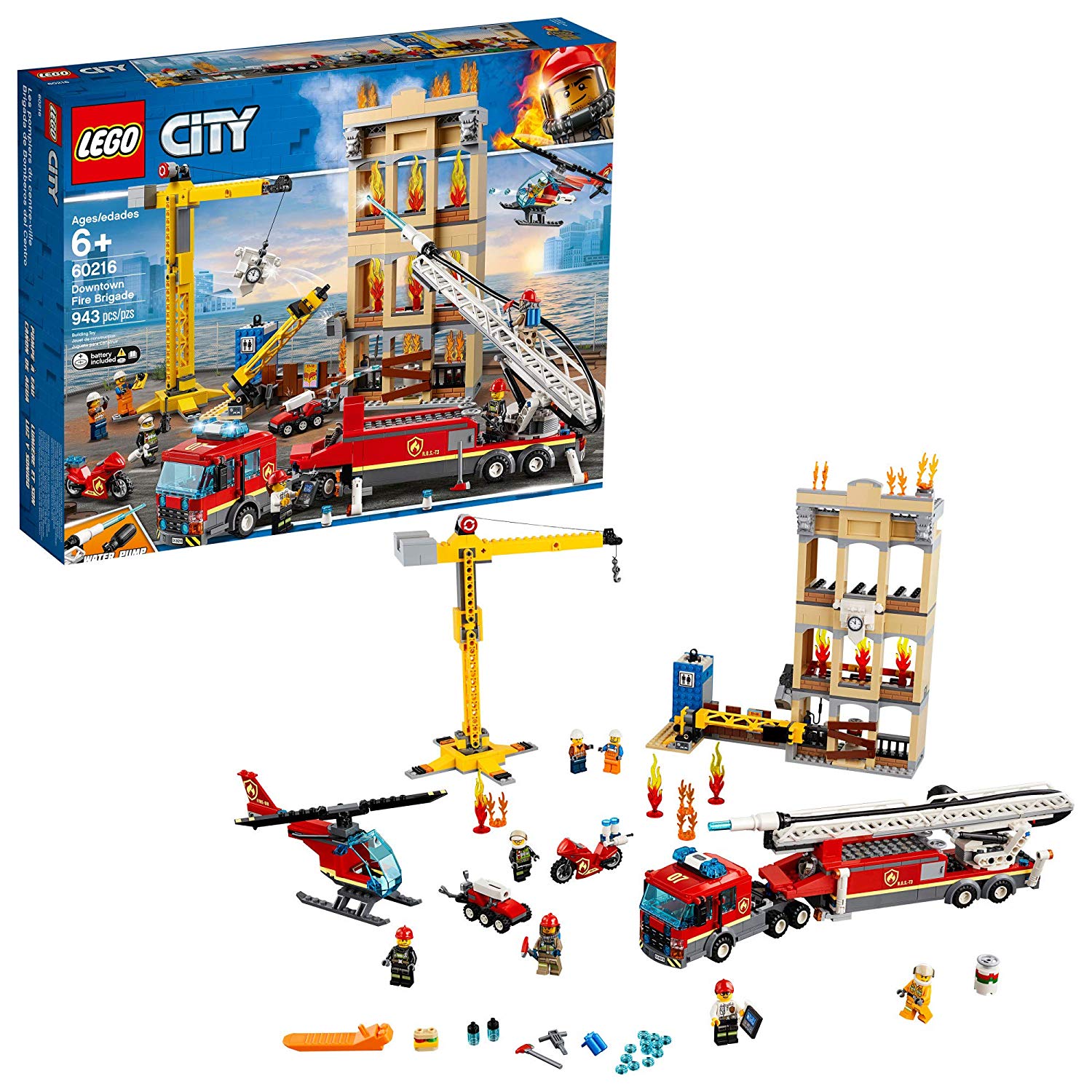 LEGO City Fire Brigade in the City 60216 (943 Pieces) with Light & Sound - 