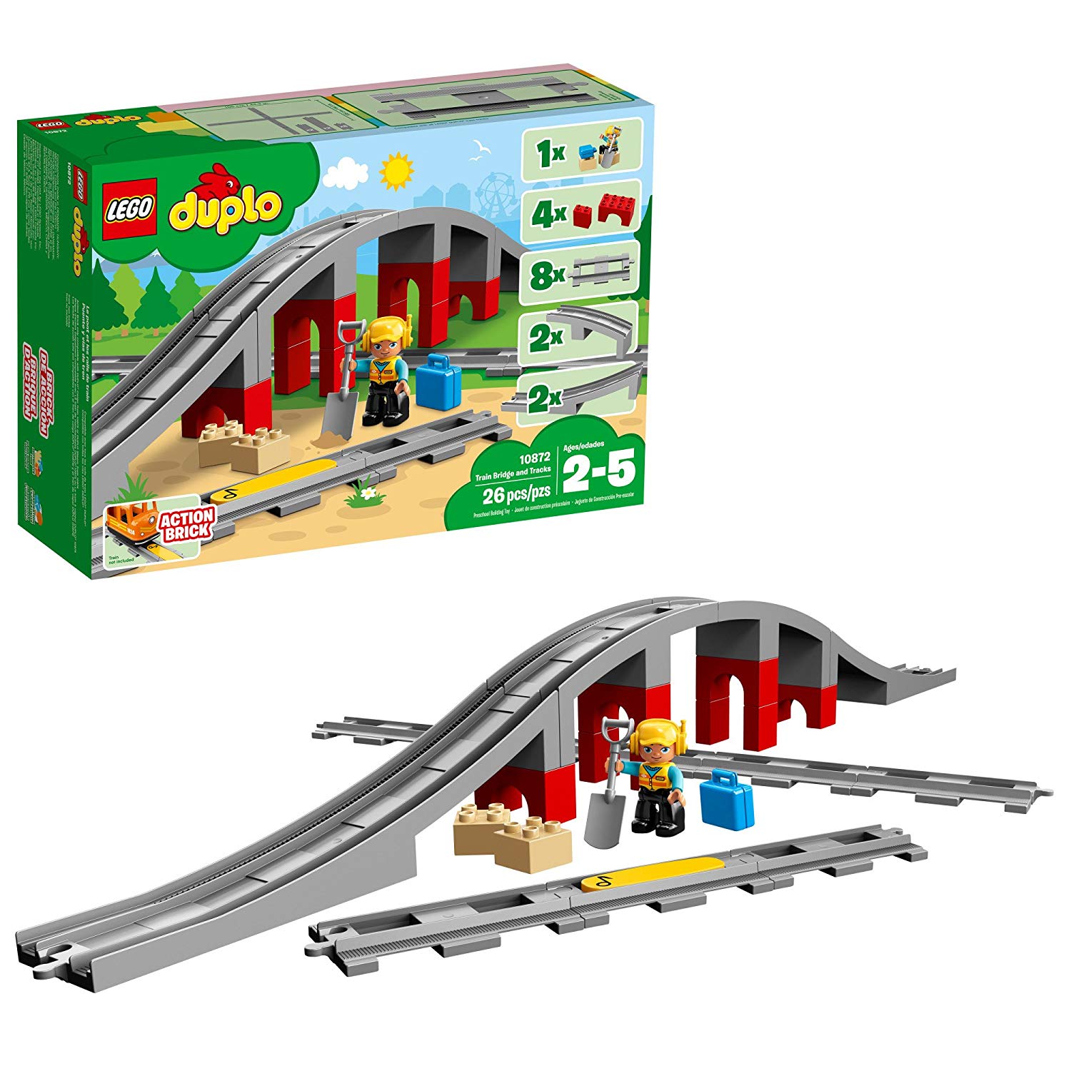 Lego Dulpo Railway Bridge With Rails Pcs