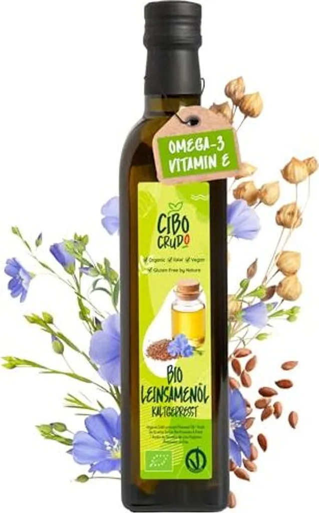 Leinöl Kaltgepresst und Rein - 500ml. Leinsamenöl Reich an Ungesättigte Omega 3 Fettsäuren Antioxidantien und Kalzium. Organic Flaxseed Oil