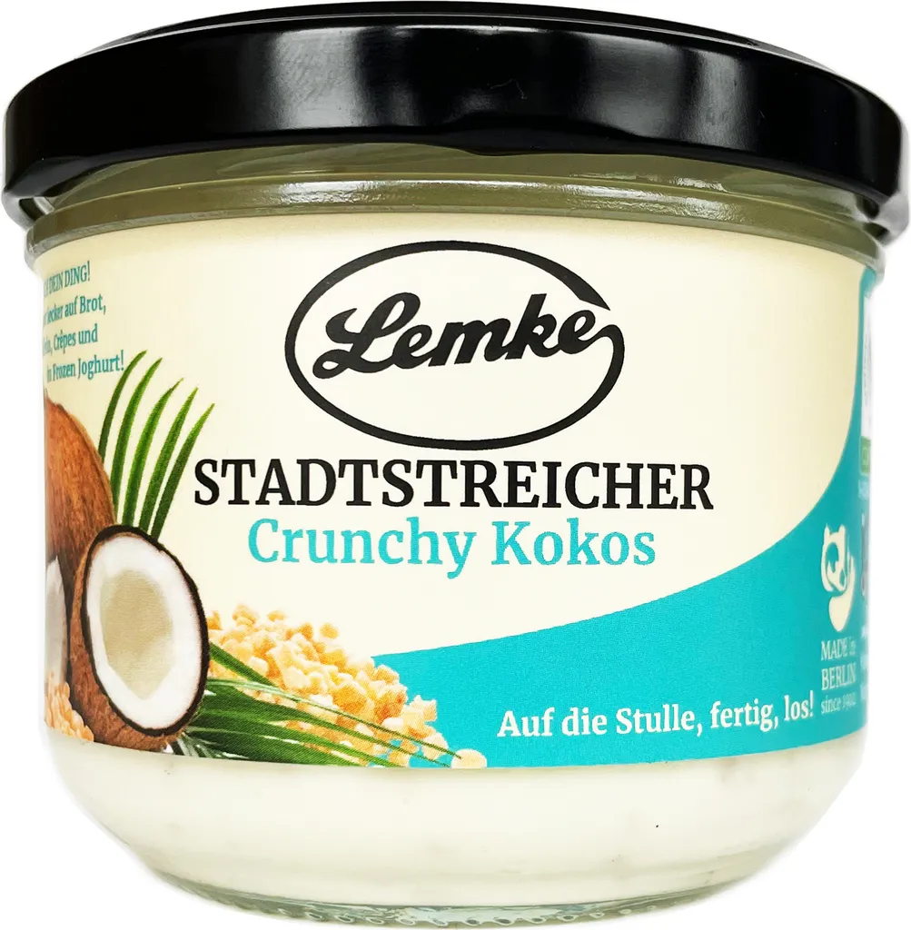 Lemke Stadtstreicher Crunchy Kokos, 250g | Knusprige Kokoscreme mit Feinstem Kokosgeschmack