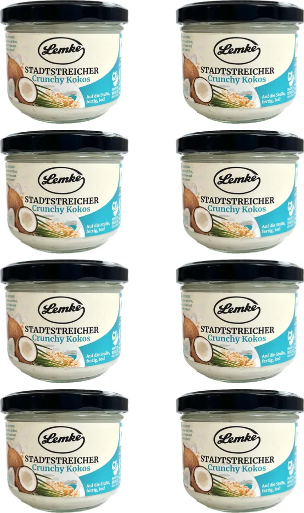 Lemke Stadtstreicher Crunchy Kokos, 8 X 250g | Knusprige Kokoscreme mit Feinstem Kokosgeschmack