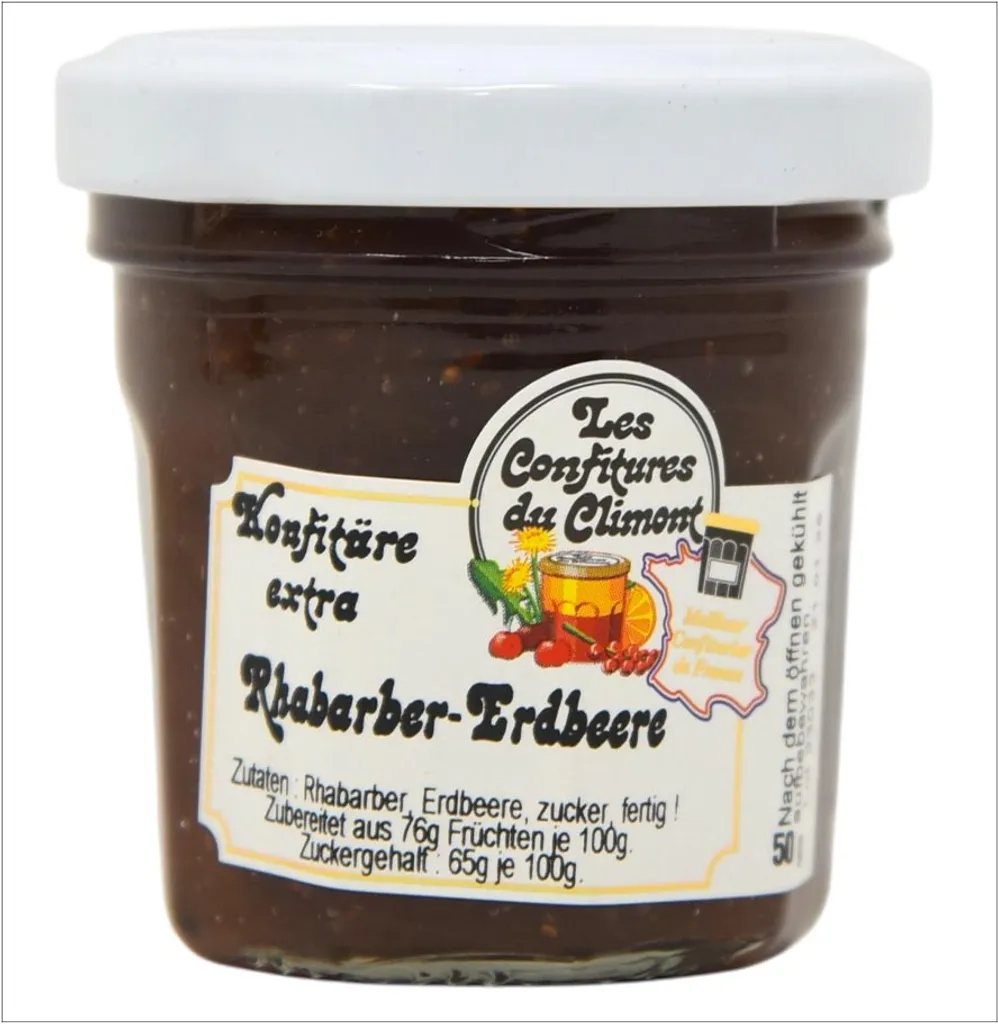 Les Confitures du Climont Rhabarber-Erdbeere Konfitüre extra 50g aus dem Elsass