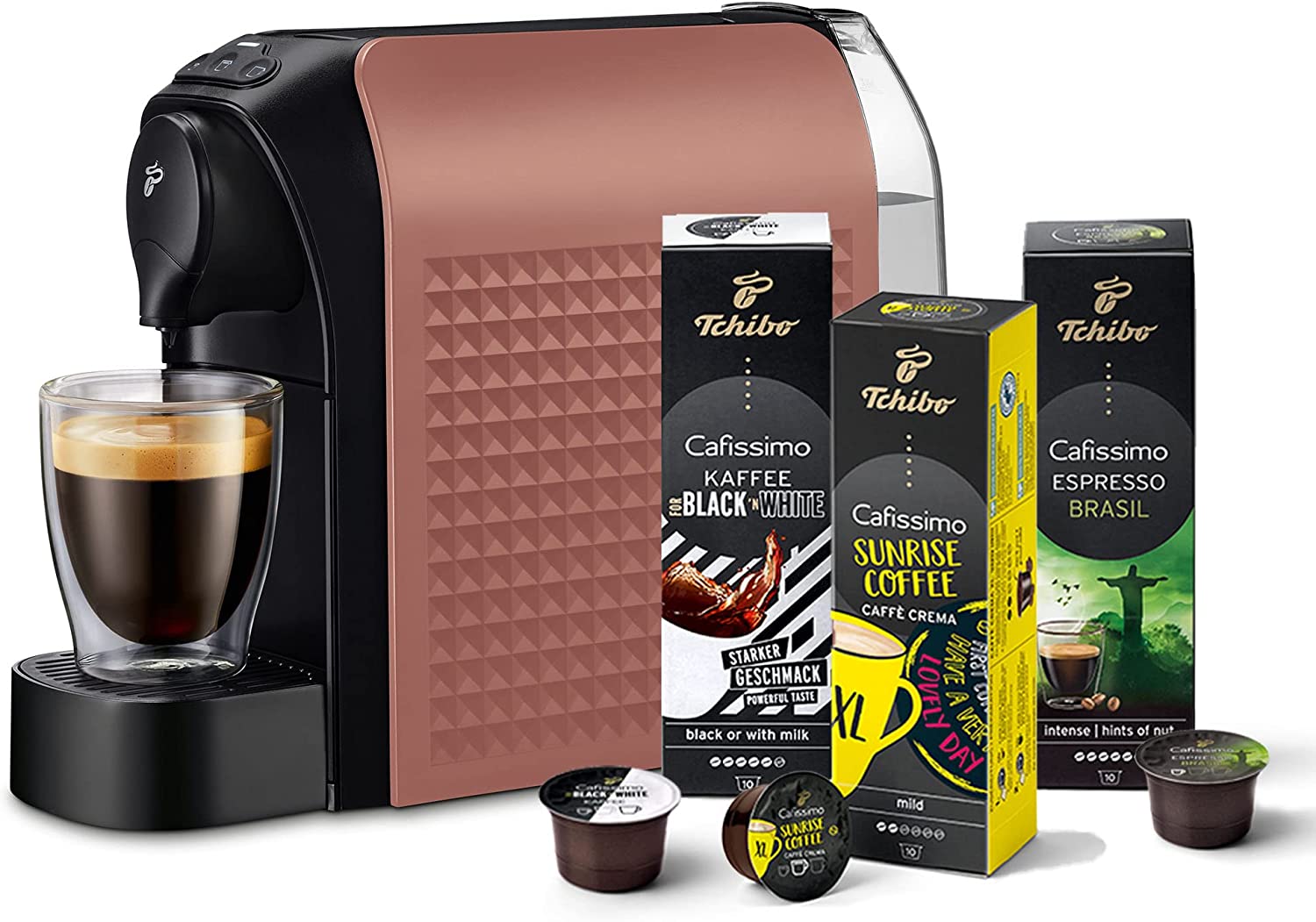 Tchibo Cafissimo Easy Coffee Machine with 30 Capsules for Caffè Crema, Espresso and Coffee, Powder Rose