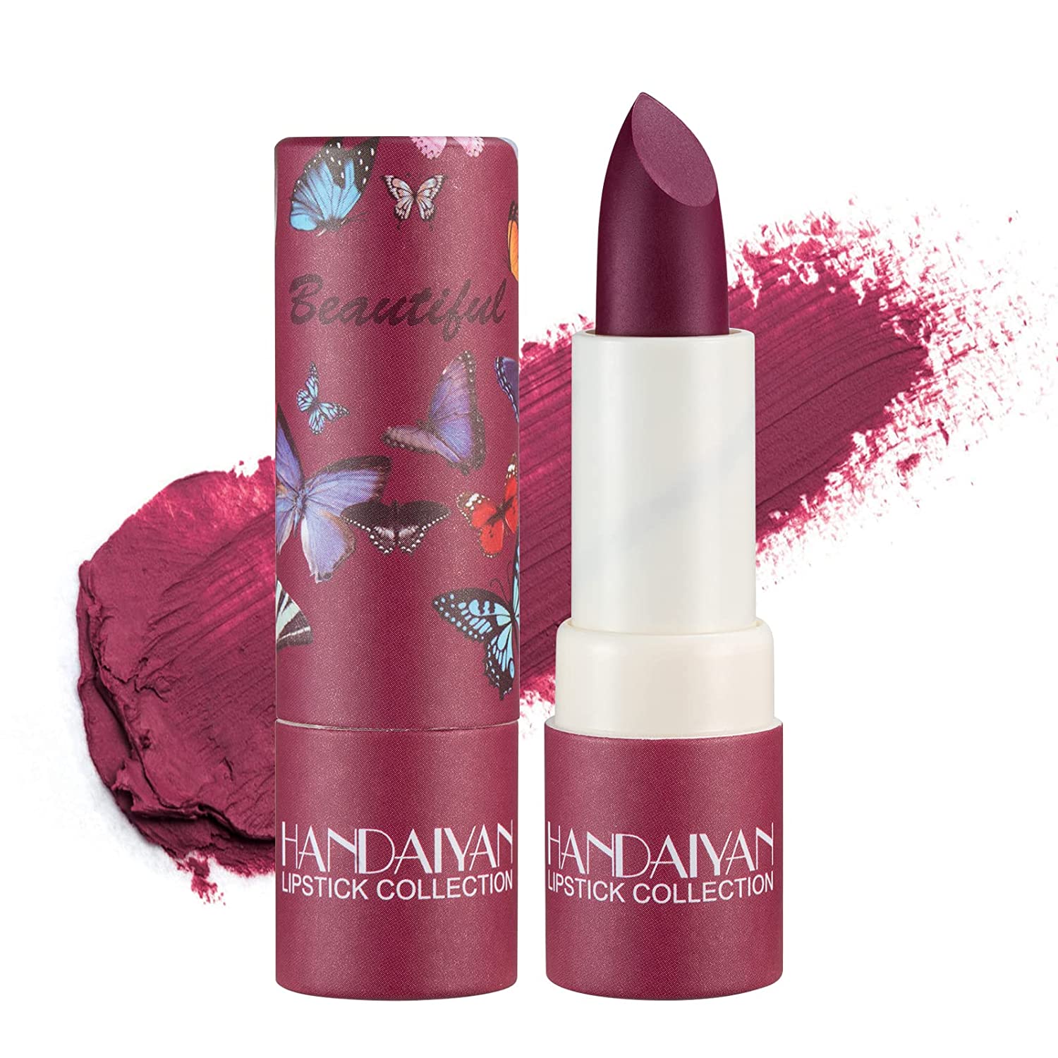 anglicolor HANDAIYAN Moisturising Matte Lipstick Nude Moisturising Cream Smooth Lipstick Highly Pigmented Velvet Mist Lipstick Make-Up Cruelty Free (#06 Purple Red), red ‎#06