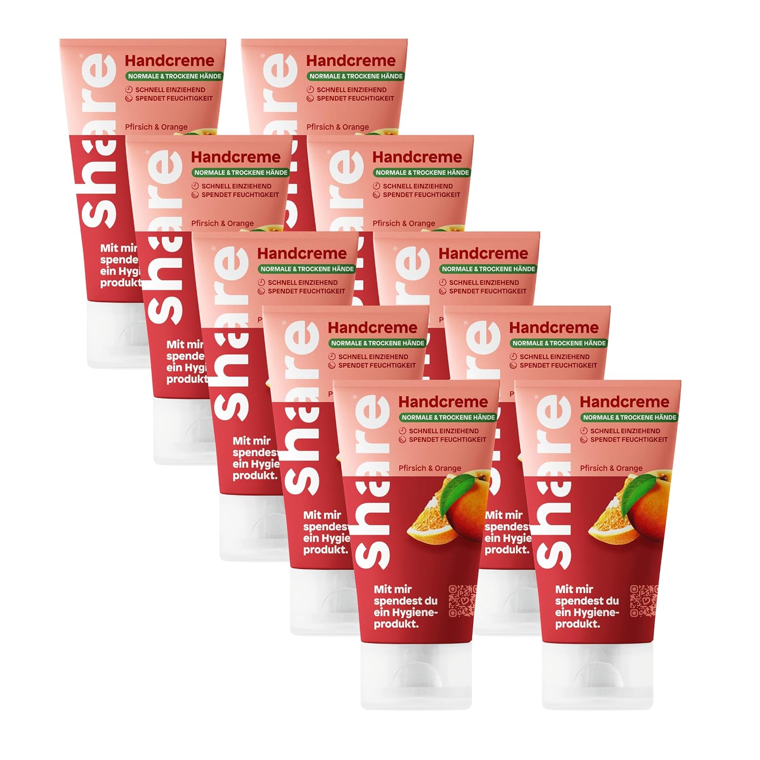share Hand Cream Peach & Orange 10 x 75 ml | Vegan, Fast Absorbing Moisturizer | Provides a Hygiene Product | Hand lotion