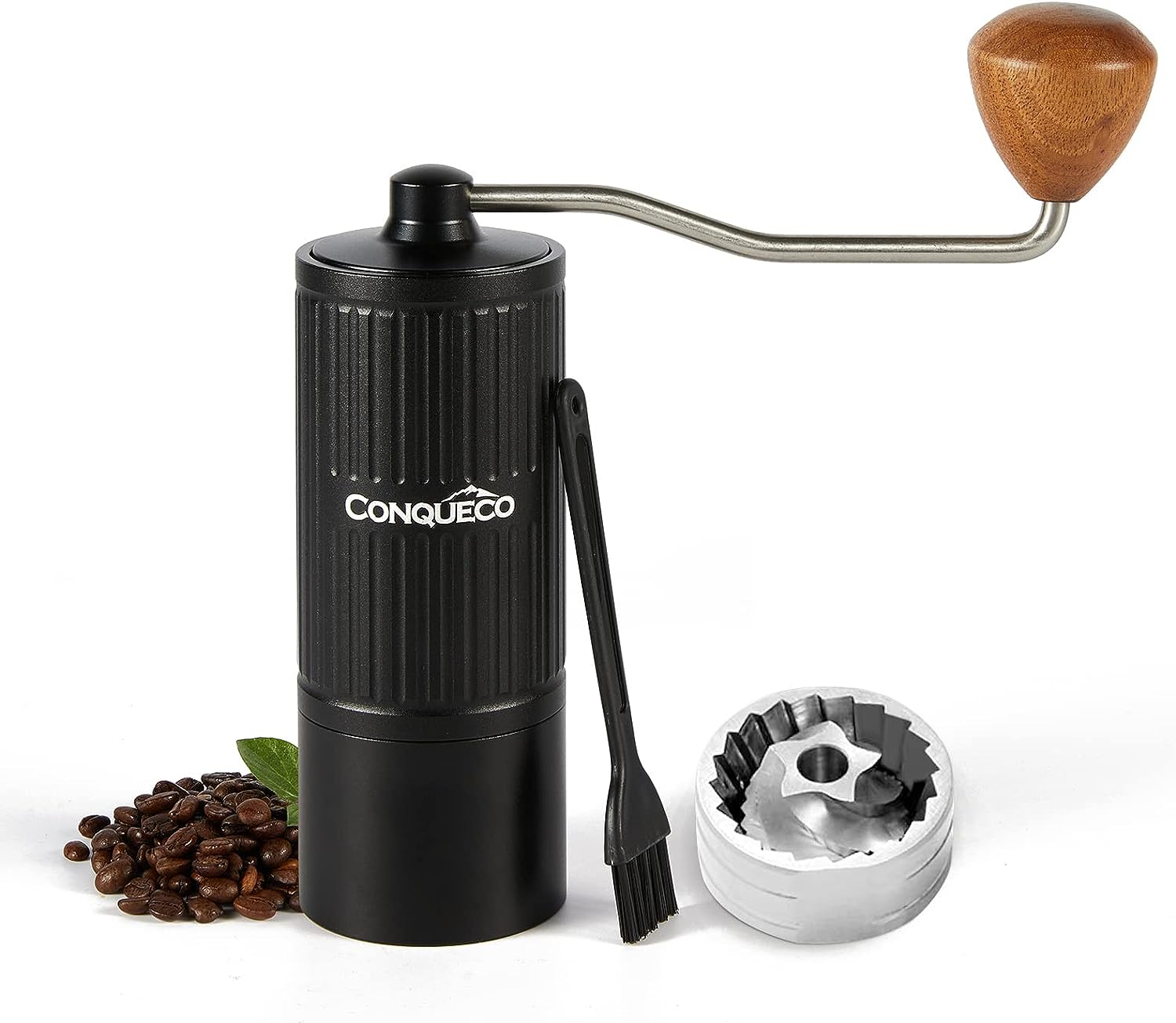 CONQUECO Coffee Grinder Manual Cone Grinder - Adjustable Grinding Level - Stainless Steel Hand Grinder (Black)