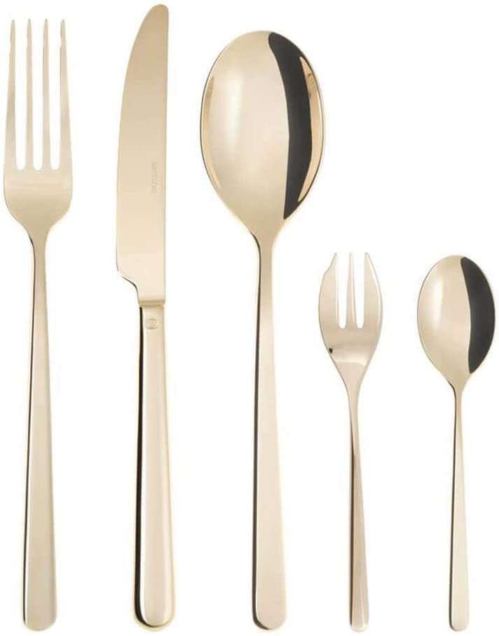 Rosenthal Sambonet Sambonet Rosenthal Linear PVD Cutlery Set, Cutlery, Cutlery - Colour: Champagne - 30 Pieces - Dishwasher Safe