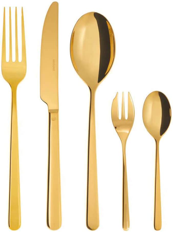 Rosenthal Sambonet Sambonet Rosenthal Linear PVD Cutlery Set, Cutlery, Cutlery - Colour: Gold - 30 Pieces - Dishwasher Safe
