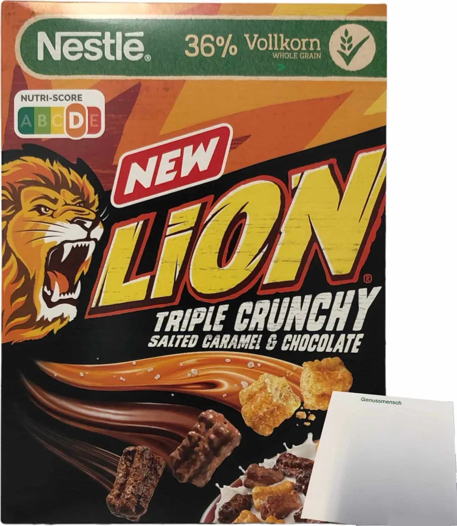 Lion Triple Crunchy salted caramel & chocolate cereals in churros form (300g pack) + usy block