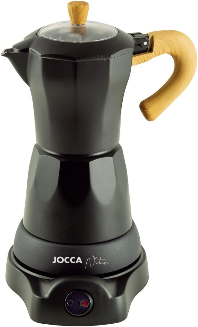 JOCCA Italian Coffee Maker, Series Nature Black, 6 Cups, Wireless Jug, Electric Base, 360 Degree Rotation, Jug with cold handle, automatic Shut-Off, Keeps Heat (Black)