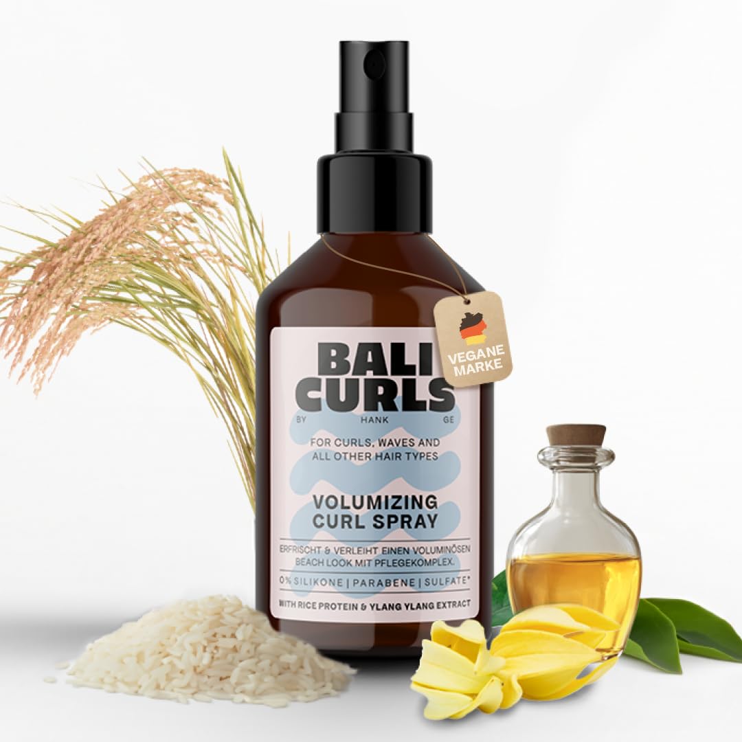 Bali Curls Volumizing Curl Spray - Curl Spray with Rice Protein & Ylang-Ylang - Vegan Refresher Spray for Volume & Shine - Curly Method Compliant - Curl Care for Natural Curls - 150 ml