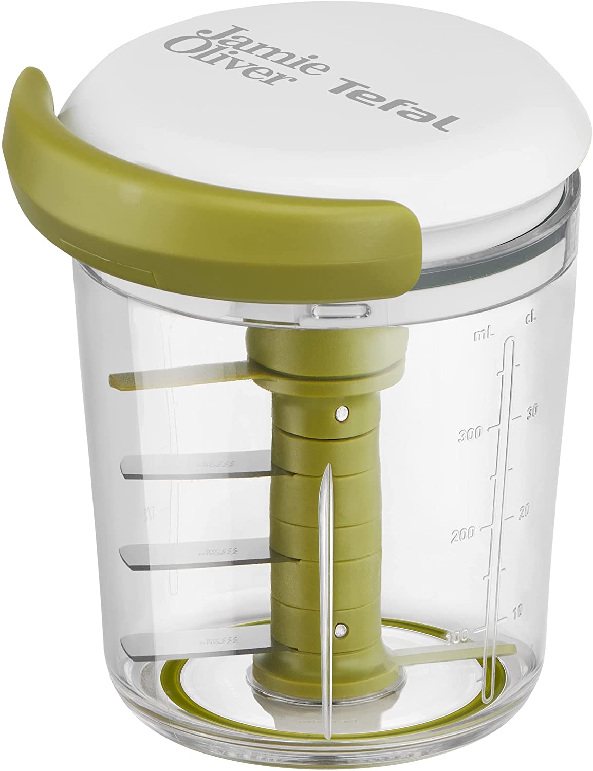 Tefal K16441 Jamie Oliver Chop & Shaker | No Electricity | Capacity: 450 ml | Multi Chopper | Universal Chopper for Vegetables, Fruits, Onions, Nuts, Garlic | White/Green
