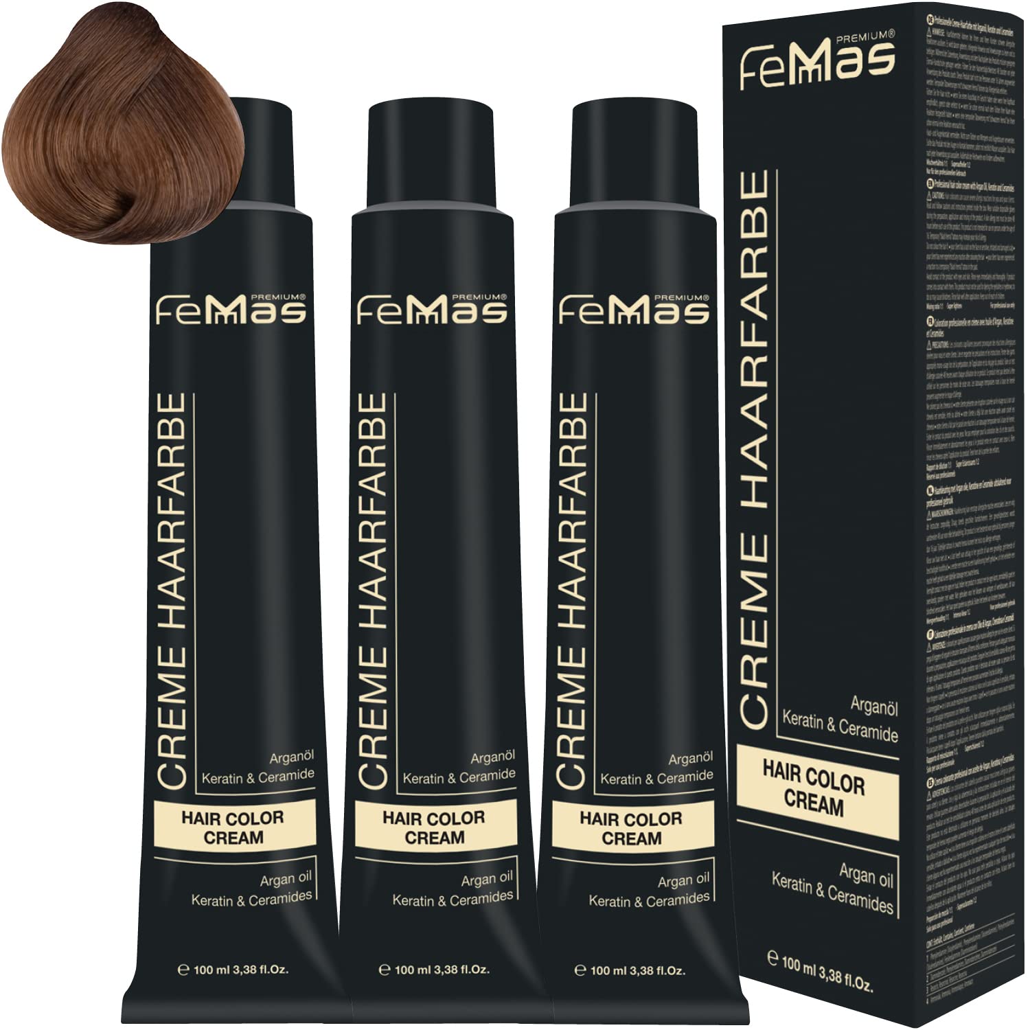 Femmas Hair Colour Cream 100 ml Hair Colour Medium Blonde Gold Intensive 7.33 Pack of 3, ‎medium