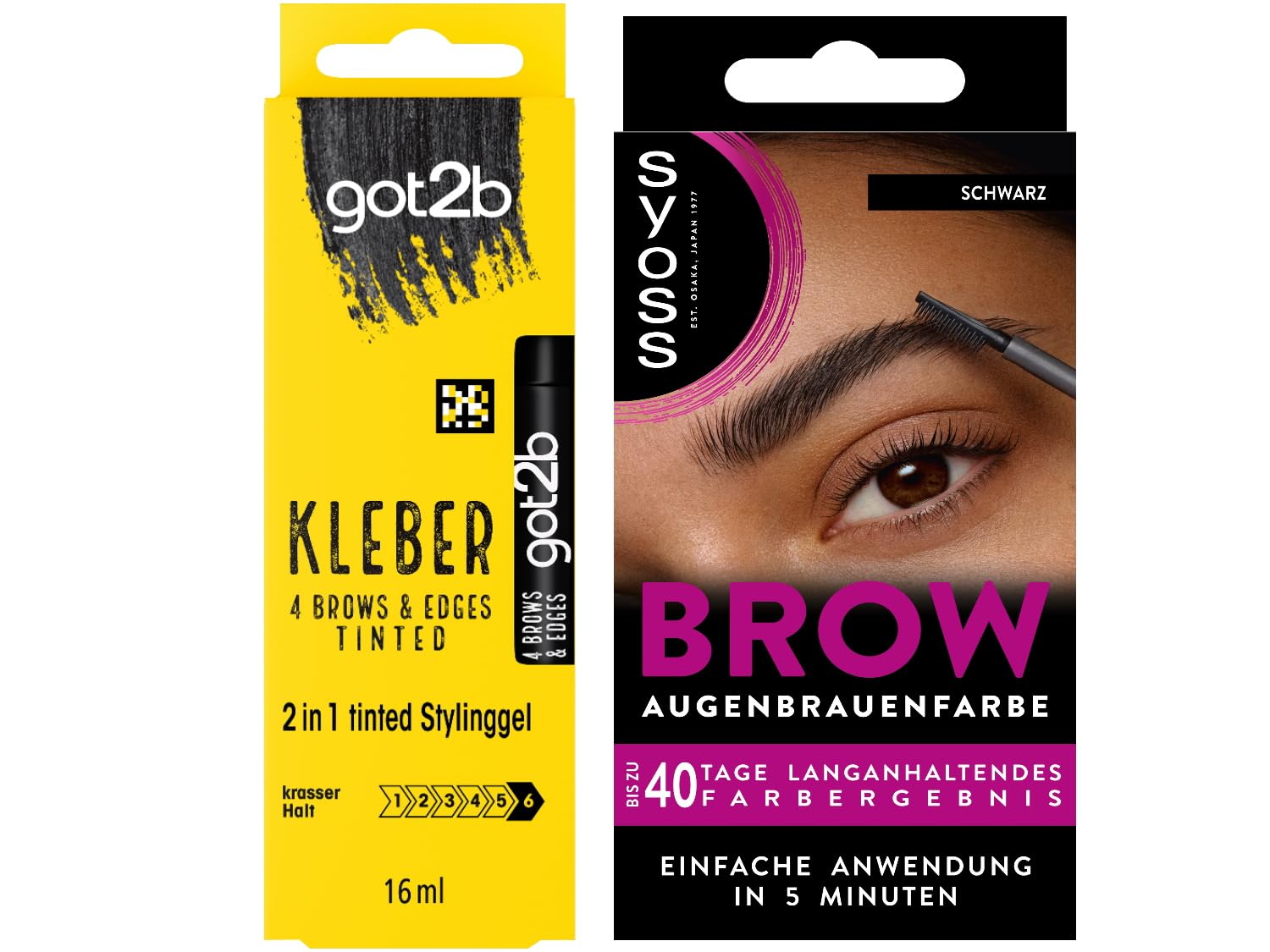 GOT2B Glue 4 Brows & Edges Tinted Dark Brown to Black (16 ml) for Styling & Baby Hair Fixing & SYOSS Brow Eyebrow Color Black (17 ml) Long Lasting Color Result, Easy Application