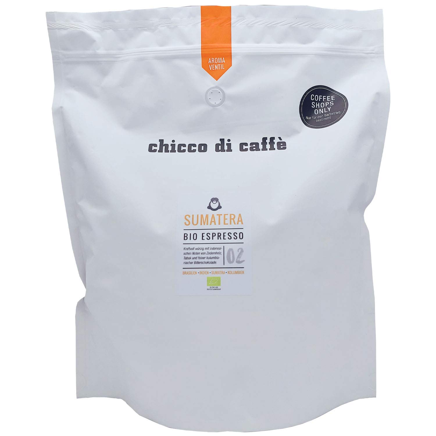 chicco di caffè | Organic Espresso Sumatera | 2.5kg Bulk Pack | Roasted Whole Coffee Beans | 80% Arabica - 20% Robusta | Organic Cultivation