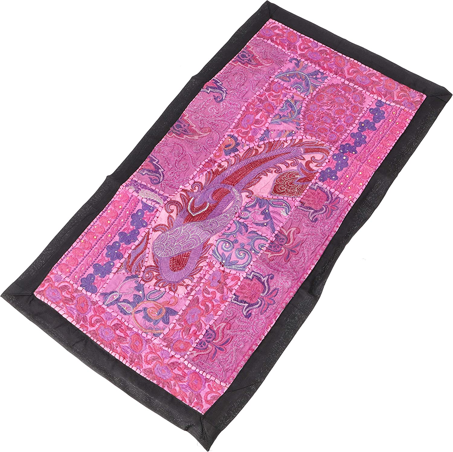 Guru-Shop GURU SHOP Oriental Table Runner, Wall Hanging, Single Piece, 85 x 45 cm, Motif 2, Pink, Cotton, Wall Bags & Wall Hangings