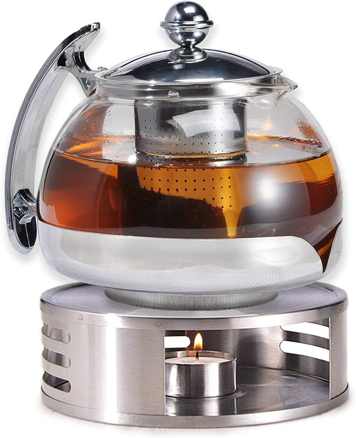 Gravidus Glass Teapot with Strainer Insert and Warmer - 1.2 Litres - Tea Cosy & Tea Maker - Tea Set