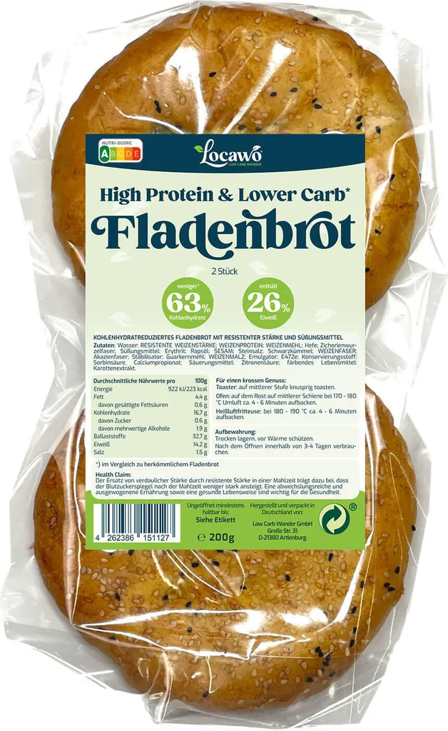 Locawo High Protein & Low Carb* Flatbread | Doner Bread 200g (2 x 100g)