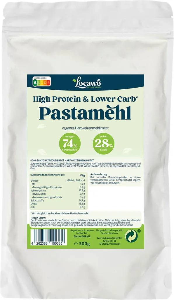 Locawo High Protein & Low Carb* Pasta Flour | Durum Wheat Flour Substitute | 300g