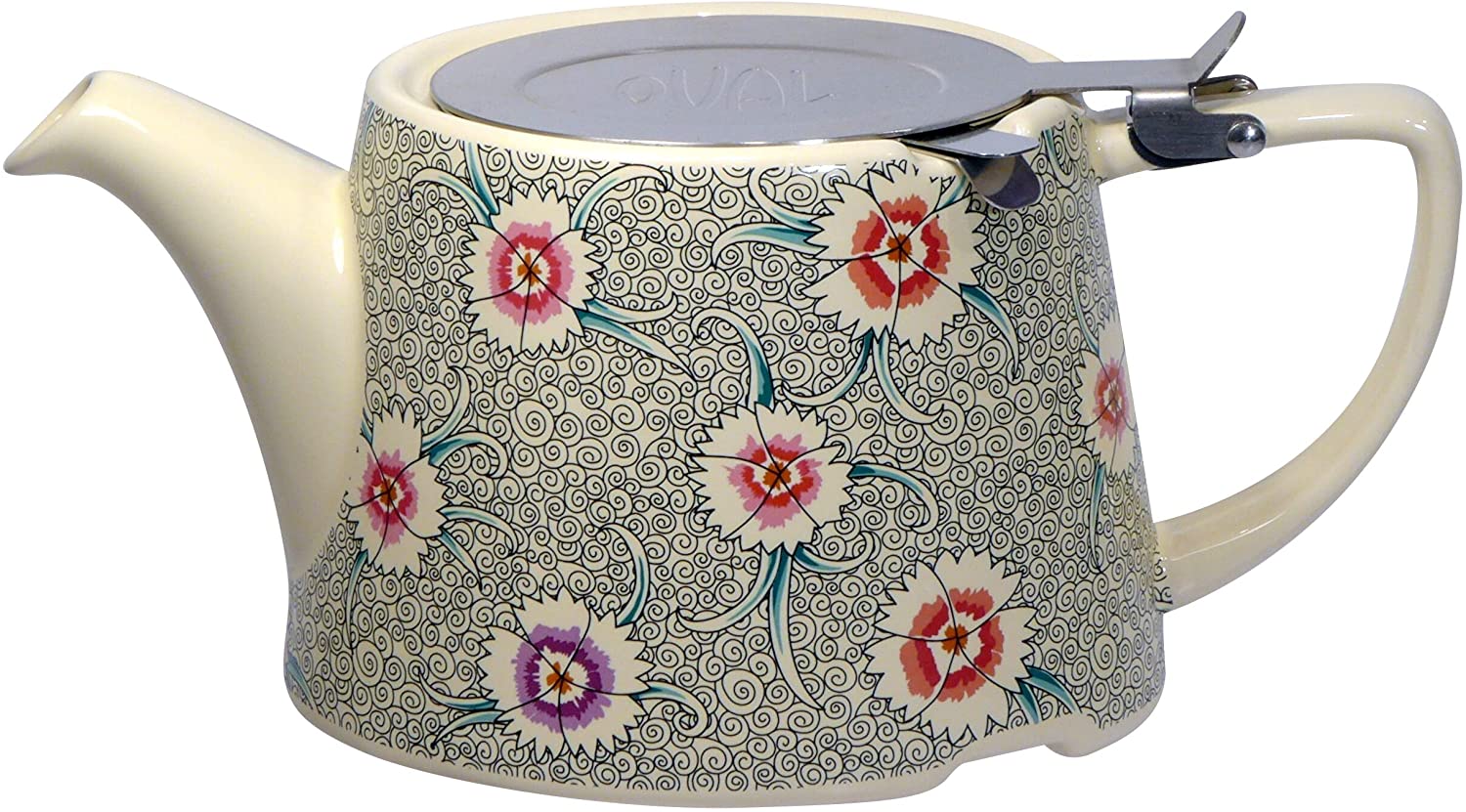 London Pottery Company Kaffe Fassett Oval Ceramic Egg Filter Teapot 800ml (28 Fl Oz) – Dianthus