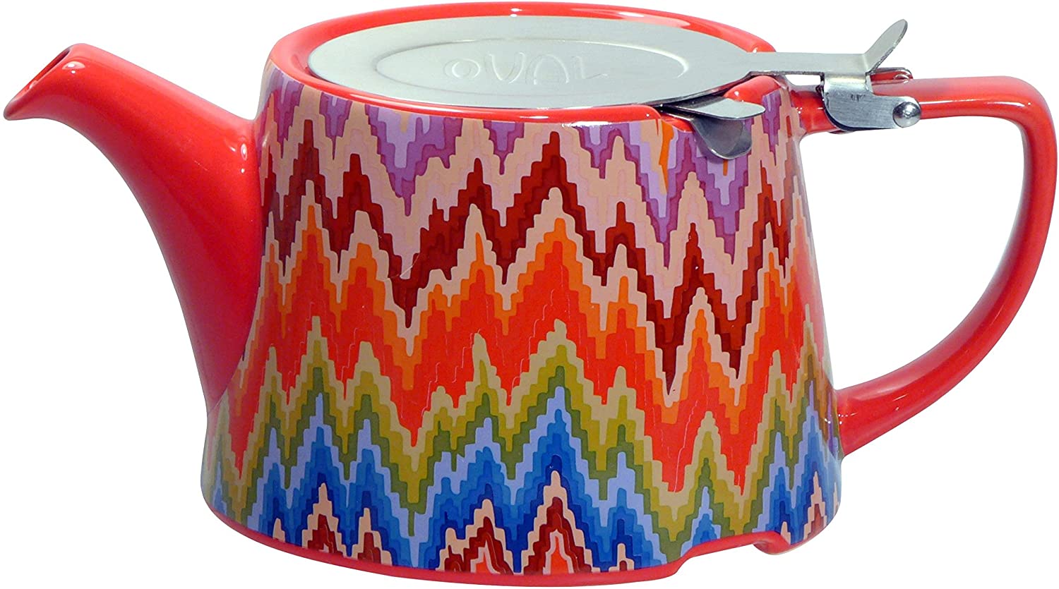 London Pottery Company Kaffe Fassett Oval Ceramic Egg Filter Teapot 800ml (28 Fl Oz) – Flame Stitch