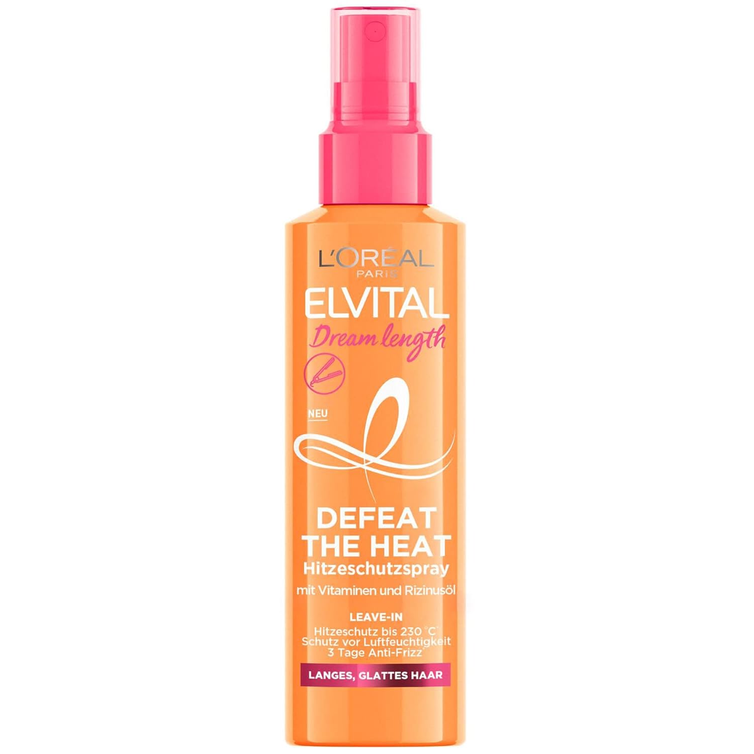 L'Oréal Paris Elvital Heat Protection Spray for Long, Straight Hair, Leave-In Hair Treatment Against Frizz, No Rinsing, With Vitamins and Castor Oil, Dream Length Defeat The Heat, 1 x 150 ml