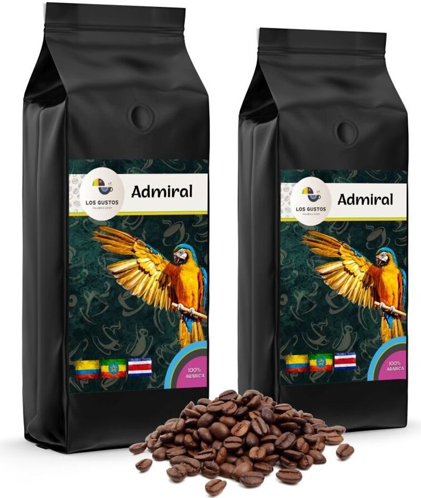 Los Gustos Admiral Coffee Beans 2x1000 g, Unground, Coffee Beans for Fully Automatic Coffee Machines, Freshly Roasted