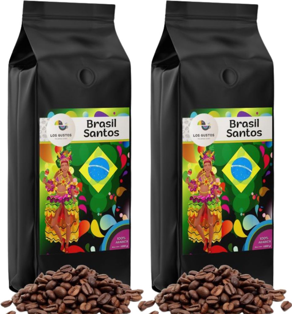 Los Gustos Brasil Santos Coffee Beans 2x 1000 g, Unground, Coffee Beans for Fully Automatic Coffee Machines, Freshly Roasted