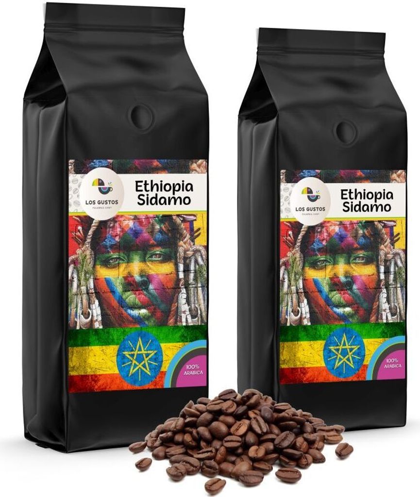 Los Gustos Ethiopia Sidamo Coffee Beans 2x1000 g, Unground, Coffee Beans for Fully Automatic Coffee Machines, Freshly Roasted