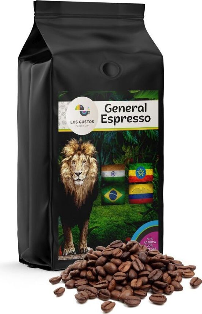 Los Gustos General Espresso Coffee Beans 1000 g, Unground, Coffee Beans for Fully Automatic Coffee Machines, Freshly Roasted