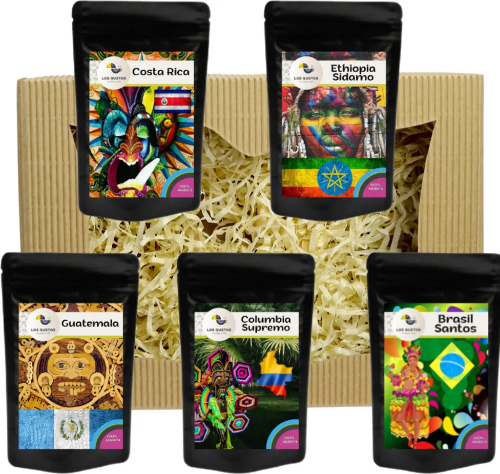 Los Gustos Gift Set 5x70 g - Coffee beans in a gift box, the perfect gift, whole beans, Arabica, freshly roasted
