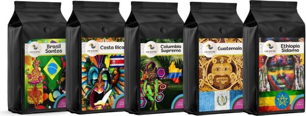 Los Gustos Coffee Whole Bean Set 5x250 g - Coffee beans, whole beans, Arabica 100%