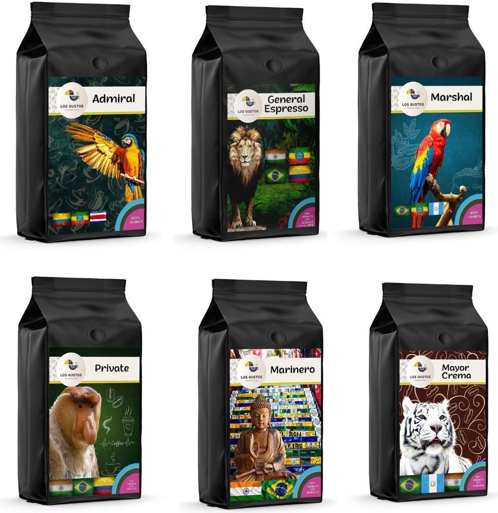 Los Gustos Coffee Whole Bean Set 6x250 g - Coffee Beans, Whole Beans, Freshly Roasted