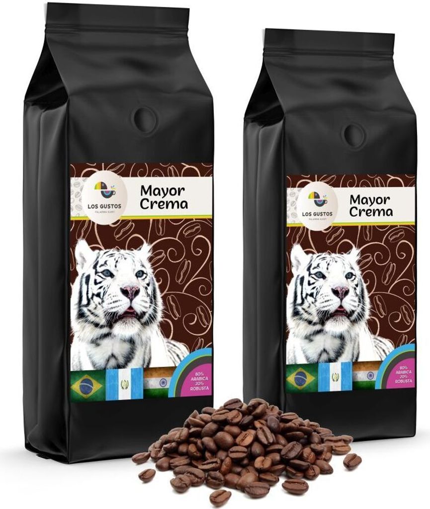 Los Gustos Mayor Crema Coffee Beans 2x1000 g, Unground, Coffee Beans for Fully Automatic Coffee Machines, Freshly Roasted