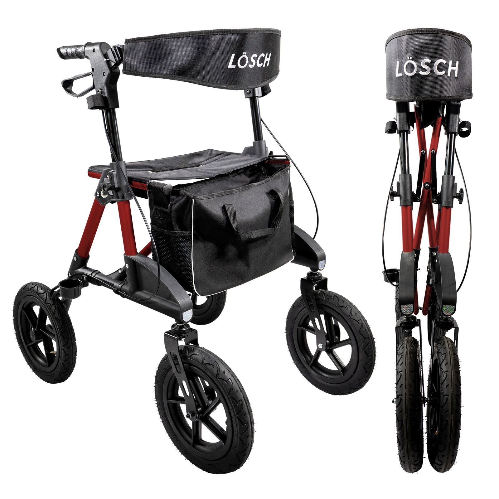 Lösch Premium Outdoor Rollator TABAS Pneumatic Tires Red S/M