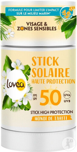 Lovea Sunscreen Stick SPF50 High Protection For Face And Sensitive Areas Monoï De Tahiti 40g